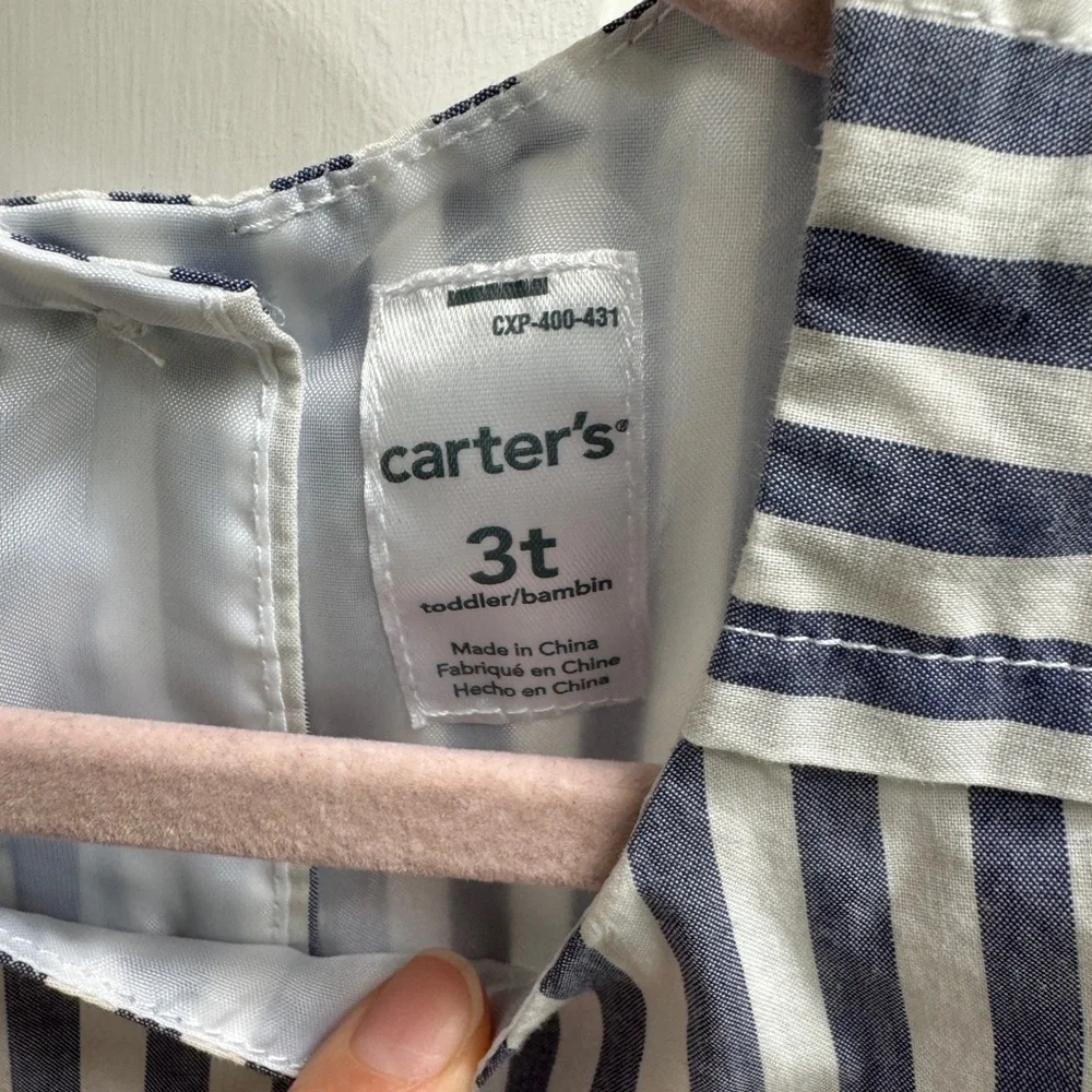 NWOT Carter’s 3T Blue & White Striped Bow Front Short Sleeve Dress